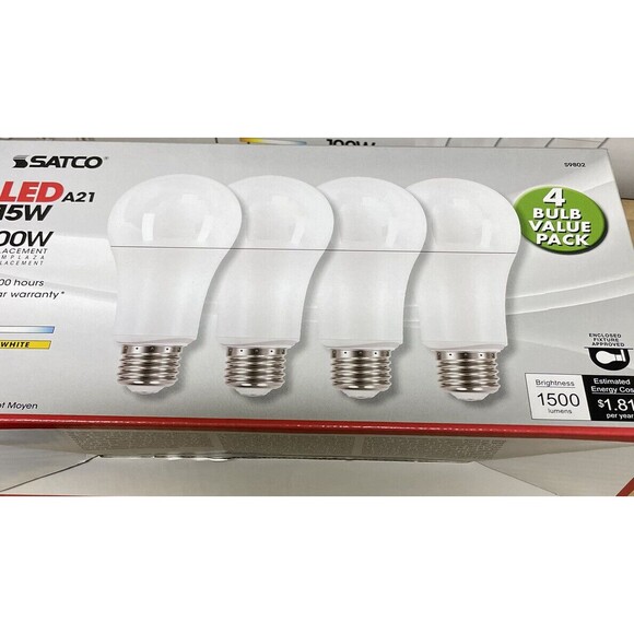 Large lot of 48 Satco LED Bulbs 120V Warm White 1500 Lumen New - Picture 4 of 10
